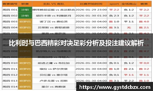 比利时与巴西精彩对决足彩分析及投注建议解析